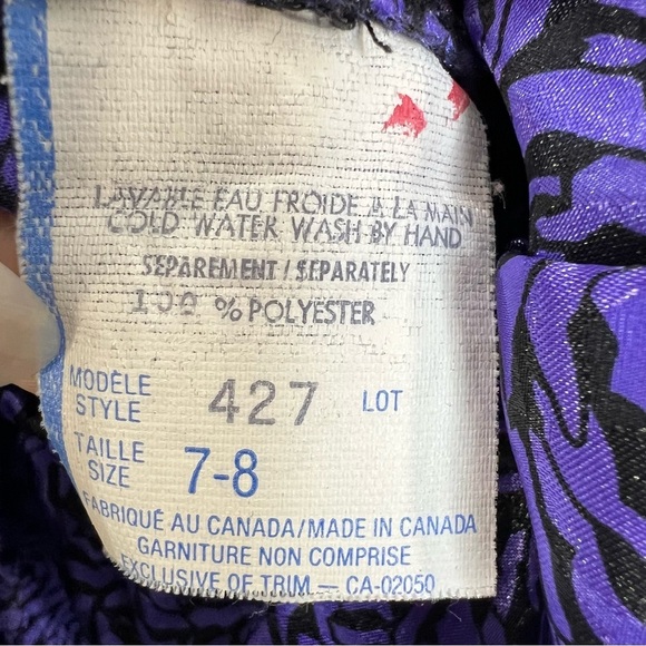 Vintage 80s 90s The French Fact purple black floral satin blouse skirt set 7-8 - Picture 13 of 13